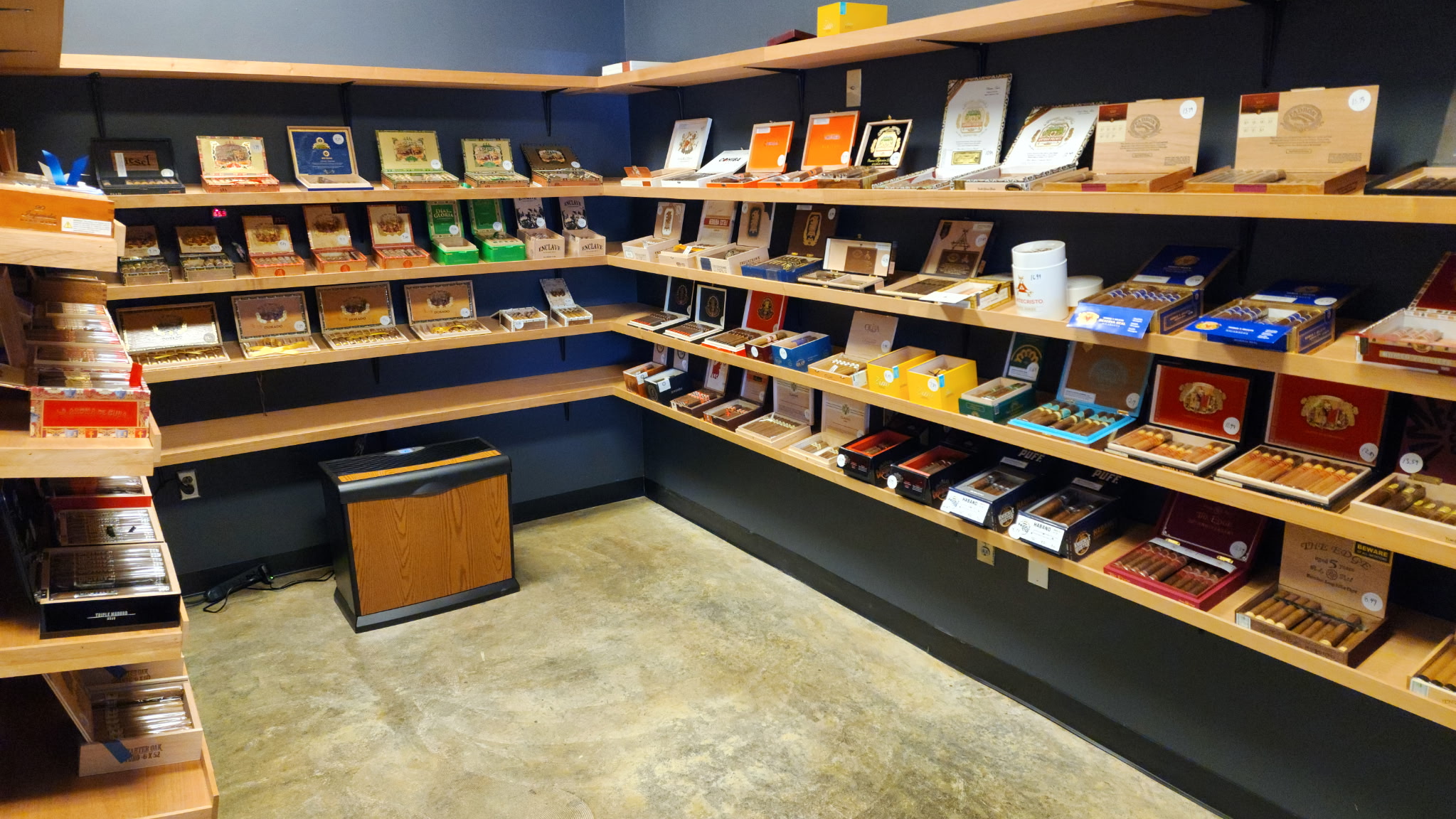 Walk-in humidor with premium cigars